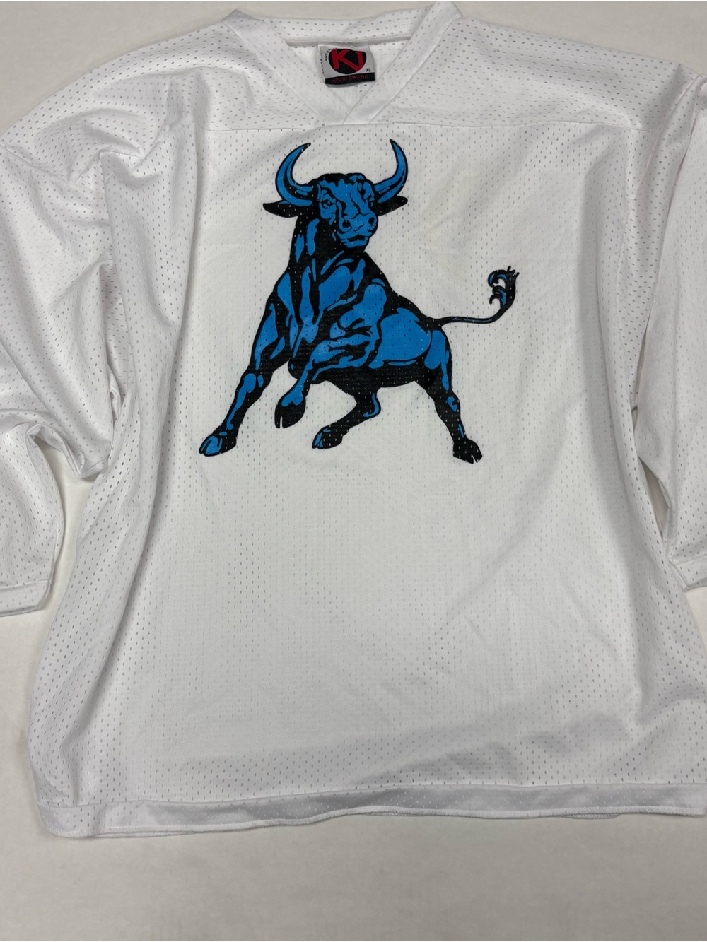 Schlitz malt liquor White Mesh Jersey‎ with Blue Bull Graphic